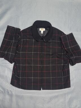 Talbots Black Windowpane Plaid Jacket with Red & White Lines